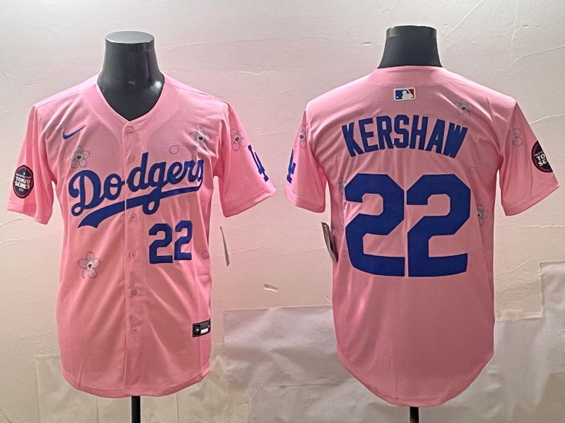 Men Los Angeles Dodgers #22 Kershaw Pink Sakura Edition 2025 Nike MLB Jersey style 5->los angeles dodgers->MLB Jersey